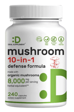 DEAL SUPPLEMENT  Organic 10-in-1 Mushroom  8,000mg Per Serving, 240 Capsules – Lions Mane, Turkey Tail, Reishi, Cordyceps & More Mushroom Complex – Immune, Energy & Nootropic Brain Support .4246