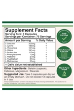 Double Wood Essential Amino Acids - 9 Essential Aminos (EAA) and All Branched-Chain Aminos (BCAAs) (Leucine, Isoleucine, Valine) 225 Capsul.39.