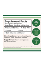 Double Wood  L-Tyrosine 1000mg per Serving, 120 Veggie Capsul.Abd Menşei 37.