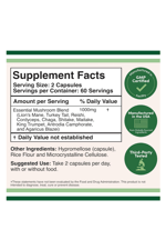 Double Wood Mushroom Max Blend  1,000mg  120 Capsul Top 10 USA Grown Mushrooms (Lion's Mane, Reishi, Cordyceps, and More).