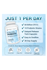 Dr. Berg 60 Billion Probiotic - Probiotics for Men & Women - Pre and Probiotics for Digestive Health - 30 Vegetable Capsul.Usa Amazon Best Seller.49.