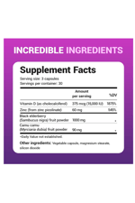 Dr. Berg Black Elderberry  15,000 IU Vitamin D, 60 mg of Zinc, & 90 mg of Camu Camu - (4-in-1) Sambucus Elderberry Immune Support - 90 Capsules.Abd Menşei.55.