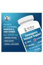 Dr. Berg Emergency Immune Support Echinacea - Potent Blend of Herbal Extracts  2,000 IU Vitamin D  10mg of Zinc - 60 Tablets.