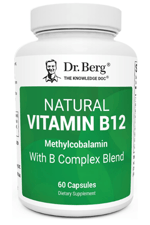 Dr. Berg Natural Vitamin B12 1000 mcg with B Complex Blend - Methylcobalamin B12 for Energy, Nerve Health, and Cognitive Function* - Methylated B12 with Folate - 60 Capsules.