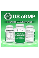 Dr. Berg Natural Vitamin B12 1000 mcg with B Complex Blend - Methylcobalamin B12 for Energy, Nerve Health, and Cognitive Function* - Methylated B12 with Folate - 60 Capsules.