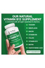 Dr. Berg Natural Vitamin B12 1000 mcg with B Complex Blend - Methylcobalamin B12 for Energy, Nerve Health, and Cognitive Function* - Methylated B12 with Folate - 60 Capsules.