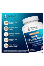 Dr. Berg  Omega-3 Cod Liver Fish Oil – 1250 mg Cod Liver Oil – 125 mg of DHA 60 Softjel.Abd Menşei.57.