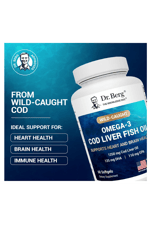 Dr. Berg  Omega-3 Cod Liver Fish Oil – 1250 mg Cod Liver Oil – 125 mg of DHA 60 Softjel.Abd Menşei.57.