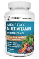 Dr. Berg Whole Food Multivitamin with Minerals - for Men and Women - Includes Premium Whole Food Fruits and Vegetable Blend with Folate, Alpha-lipoic Acid and More - 60 Capsules.64.