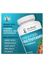 Dr. Berg Whole Food Multivitamin with Minerals - for Men and Women - Includes Premium Whole Food Fruits and Vegetable Blend with Folate, Alpha-lipoic Acid and More - 60 Capsules.64.
