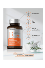 Horbäach B12 Sublingual Methylcobalamin  5000mcg  120 Fast Dissolve Tablets  Vegetarian, Non-GMO and Gluten Free.37.