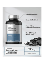 Horbäach  Chelated Potassium Gluconate  595mg 300 Capsul.Usa Menşei.3939.