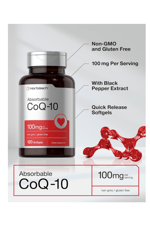 Horbäach CoQ10 100mg  100 mcg of Black Pepper Extract 120 Softgels.