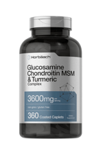 Horbäach Glucosamine Chondroitin MSM  3600mg  360 Coated Caplets  Advanced Formula with Turmeric  Non-GMO, Gluten Free.50.