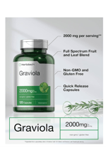 Horbäach Graviola Extract 2000 mg 120 Capsules.USA.40.