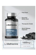 Horbäach  L-Methionine 1000mg  100 Capsul.Quick Release Capsules Usa Menşei.37.
