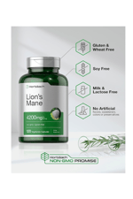 Horbäach Lions Mane Mushroom Extract  4200mg  120 Capsul Vegetarian Non-GMO Gluten Free. Usa Menşei.45.