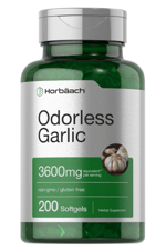 Horbäach Odorless Garlic 200 Softgels 3600mg  Ultra Potent Garlic Extract  Non-GMO & Gluten Free.