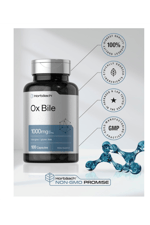 Horbäach Ox Bile 1000 mg 100 Capsules  Digestive Enzymes  Non-GMO & Gluten Free.Abd Menşei.44.