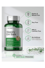 Horbäach Slippery Elm Bark 200 Capsules  Non-GMO  Gluten Free.