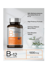 Horbäach Vitamin B12 Sublingual 1000mcg  400 Fast Dissolve Tablet Methylcobalamin for Adults Natural Berry Flavor Vegan, Non-GMO, and Gluten Free.45.