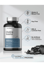 Horbaach Choline Inositol 1000mg 200 Capsules Non-GMO, Gluten Free.