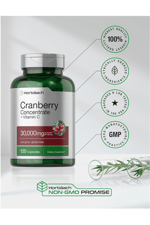 Horbaach Cranberry Concentrate Extract + Vitamin C 30,000mg 120 Capsules Non-GMO and Gluten Free.