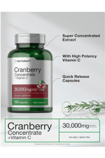 Horbaach Cranberry Concentrate Extract + Vitamin C 30,000mg 120 Capsules Non-GMO and Gluten Free.