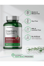 Horbaach Cranberry Concentrate Extract + Vitamin C 30,000mg 120 Capsules Non-GMO and Gluten Free.