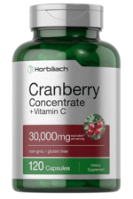 Horbaach Cranberry Concentrate Extract + Vitamin C 30,000mg 120 Capsules Non-GMO and Gluten Free.