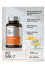 Horbaach Vitamin D3 K2 5000 iu  100mcg MK-7 Complex  180 Softgel.Abd Menşei.