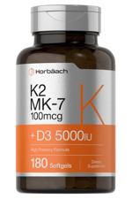 Horbaach Vitamin D3 K2 5000 iu  100mcg MK-7 Complex  180 Softgel.Abd Menşei.