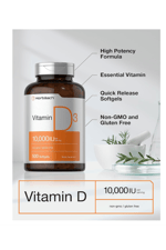 Horbach Vitamin D D3 Cholecalciferol 10000 IU  500 Softgels  250mcg .Usa Menşei.39.