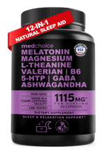 MEDCHOICE  Natural Sleep Magnesium Glycinate 500mg, L Theanine, Valerian Root,, GABA, 5-HTP, 90 Capsul.ABD MENŞEİ.50.
