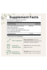 Micro Ingredients Lions Mane, 240 Veggie Capsul with L-Ergothioneine, 4 Month Supply  Brain, Energy, Immune Health Support.