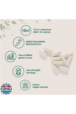 Micro Ingredients, Liposomal NAD+ For Women, 180 Vegetarian Capsules.