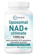 Micro Ingredients Liposomal NAD+ Ultimate  1000mg  60 Veggie Capsul NMN  Resveratrol, Glutathione,  Astaxanthin  for Women - Men.