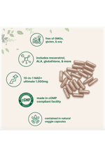 Micro Ingredients Liposomal NAD+ Ultimate  1000mg  60 Veggie Capsul NMN  Resveratrol, Glutathione,  Astaxanthin  for Women - Men.