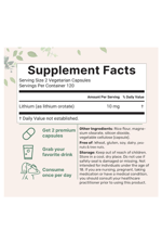 Micro Ingredients Lithium Orotate 10mg, (1 capsul 5mg) 240 Veggie Capsul  High Bioavailability Trace Mineral  Brain Mood Support.