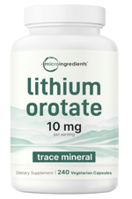Micro Ingredients Lithium Orotate 10mg, (1 capsul 5mg) 240 Veggie Capsul  High Bioavailability Trace Mineral  Brain Mood Support.