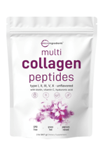 Micro Ingredients Multi Collagen Protein Powder, 907gr – Hydrolyzed Collagen Peptides  Type I,II,III,V,X with Biotin 10000mcg, Hyaluronic Acid, Vitamin C – Unflavored – Keto & Paleo Friendly, Easy Dissolve, Non-GMO.Made ın Usa.77.