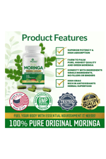 MOGO Moringa 180 Capsul Boost Energy, Immune, Gut, Joint Support  Pure Organic Moringa  Made in USA Best Seller.
