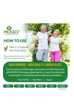 MOGO Moringa 180 Capsul Boost Energy, Immune, Gut, Joint Support  Pure Organic Moringa  Made in USA Best Seller.