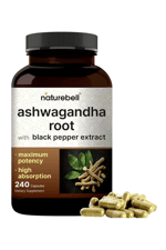 NatureBell Ashwagandha+ with Black Pepper Extract, 240 Capsules.Made ın Usa.