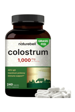 NatureBell Bovine Colostrum 1,000mg  240 Capsules  40% IgG Colostrum for Gut Health, Bloating, Skin, Hair Immune Support.