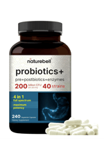 NatureBell Probiotics 200 Billion CFU  240 Veggie Capsul with Synbiotic Blend of Digestive Enzymes, Prebiotics, & Postbiotics – 40 Strains – Full-Spectrum Gut Health & Bloating.55.