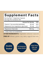 Naturebell Pure Magnesium Glycinate 500mg 240 Veggie Capsules with Fat Soluble Vitamin C, Veggie Capsules – 3rd Party Tested.USA.43.