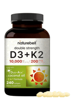 NatureBell Vitamin D3 10,000 IU + K2 200 mcg, MK 7 FORM  240 Softgels.59.