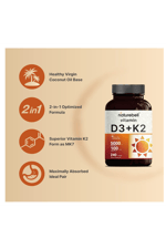 NatureBell Vitamin D3 5,000 IU + K2 100 mcg, 240 Softgels  Daily 2-in-1 Formula with Virgin Coconut Oil  Bone, Heart & Immune Support  MK-7 Form.49.