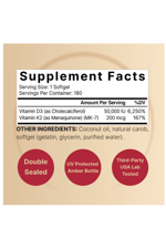 Naturebell  Vitamin D3 50,000 IU with K2 200 mcg, 180 Coconut Oil Softgels.Made ın Usa.57.